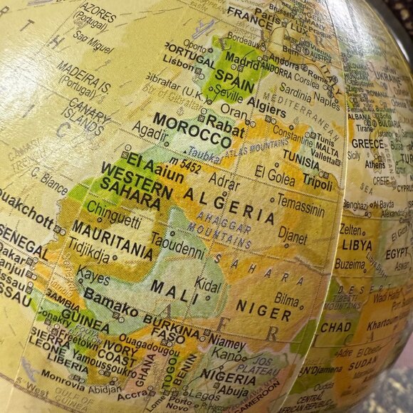 Vintage Elephant-Themed Globe With Speckled Black & Gold Metal Stand - Picture 4 of 9